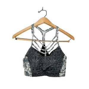 Prana Geometric Print Strappy Athletic Yoga Pilates Sports Bra Built-in Bust